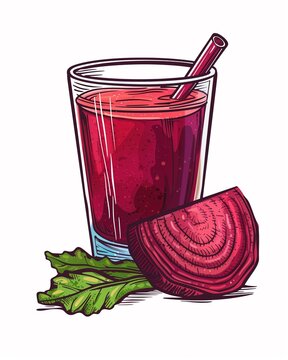 Glass of beetroot juice with beet slice isolated