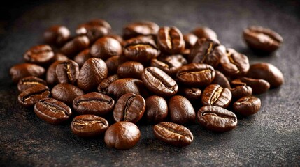 Obraz premium Scattering of roasted coffee beans during a cozy coffee tasting event for enthusiasts close-up view inviting atmosphere