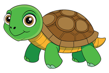 Cartoon Turtle Illustration Green Skin, Brown Shell, Big Eyes, and a Friendly Smile