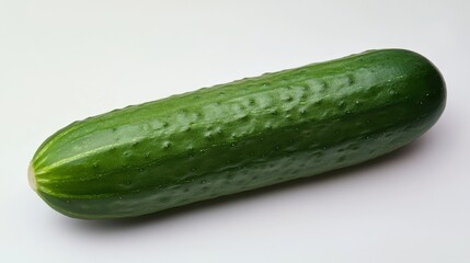 Isolated closeup shot of a single cucumber on white background for culinary photography
