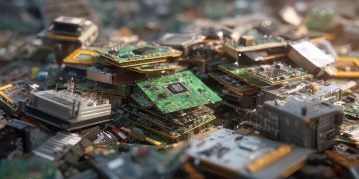 Heap of Electronic Waste with Discarded Computer Hardware for Recycling
