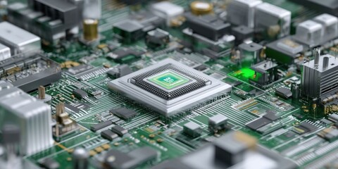 Highly Detailed Tech Illustration of AI Supercomputer with Chrome CPU and GPU Circuit Interconnections