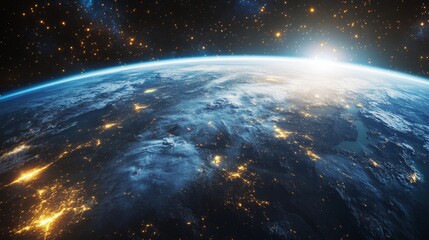 Captivating cosmic view of earth from space illuminated by glowing cities digital art celestial environment awe-inspiring perspective cosmic beauty