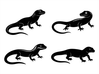 monitor lizard sihouette black vector bundle
