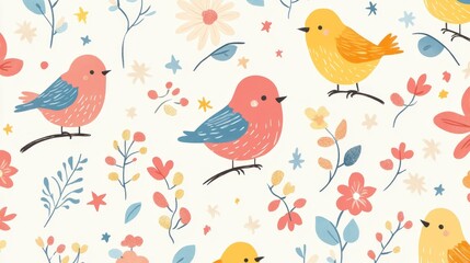 Create a cute seamless bird pattern with colorful elements for textiles home decor and crafts