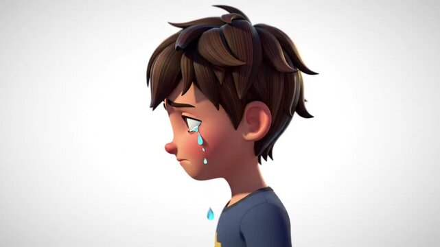 Animated boy wiping tears