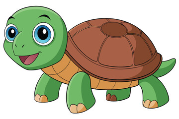 Cartoon Turtle with Green Skin and Brown Shell, Smiling with Big Blue Eyes