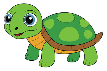 Cartoon Green Turtle with Big Blue Eyes, Spotted Shell and Orange Neck Segments
