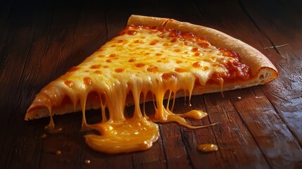 Savoring a delicious pizza slice with a generous layer of melting cheese in a cozy pizzeria atmosphere