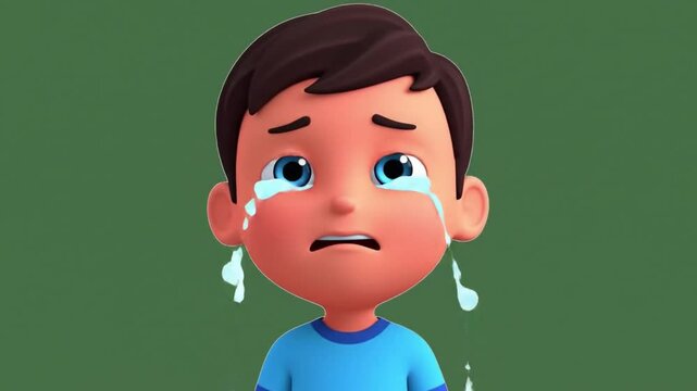 Sad animated boy crying