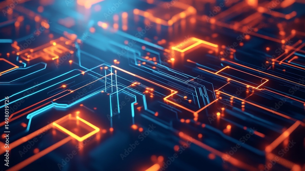 Poster exploring the glowing circuit patterns of a digital cyberspace virtual environment graphic design fu