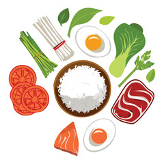 Balanced Meal Nutritious Ingredients - Vector Illustration