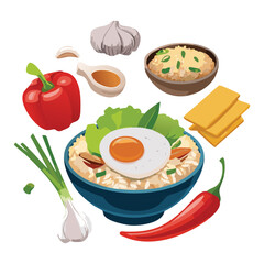 Flavorful Rice Bowl Ingredients - Vector Illustration