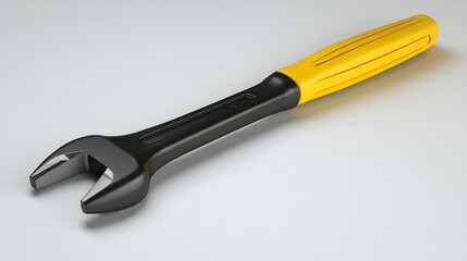 Isolated 3D render of modern flathead screwdriver with yellow handle on white background front facing view