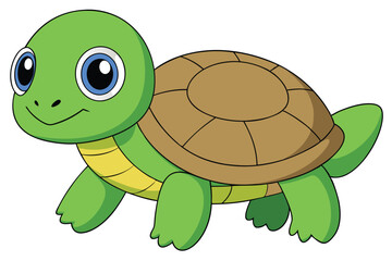 Adorable Cartoon Turtle with Brown Shell, Green Limbs, and Blue Eyes Illustration