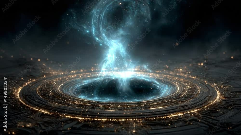Aufkleber mysterious portal in cosmos: a mesmerizing digital artwork portrays an intricate portal aglow with r
