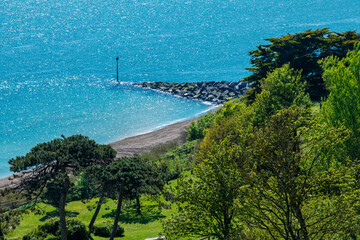View of Folkestone Beach in Kent, England on a nice sunny spring day