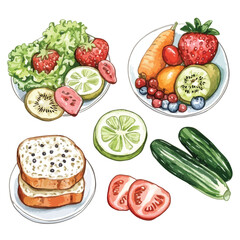 Colorful Variety of Fresh Fruits Vegetables and Bread