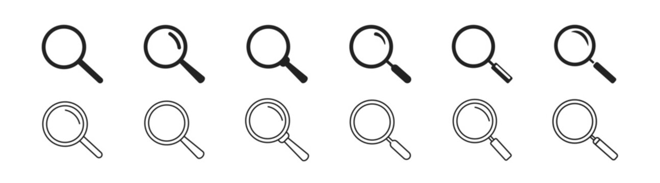 Magnifying glass icon, vector magnifier or loupe sign. Search icon vector. Vector isolated icon. 