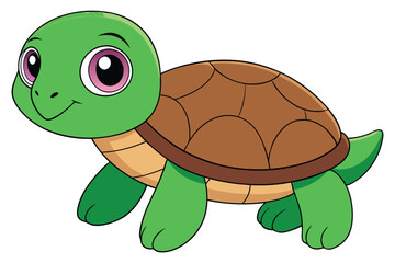 Cartoon Turtle with Big Eyes, Green Skin, and Brown Shell Animated Image