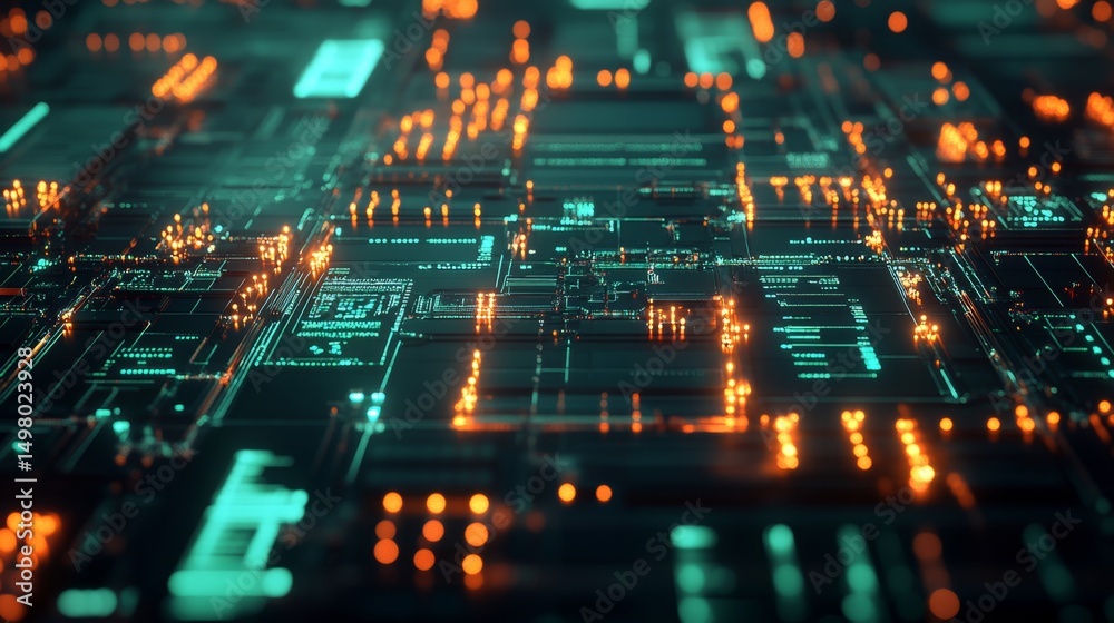 Poster exploring a futuristic machine learning network digital realm data visualization high-tech environme