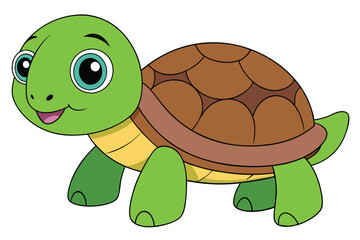 Cartoon Turtle Illustration with Green Head and Limbs and Brown Shell Details