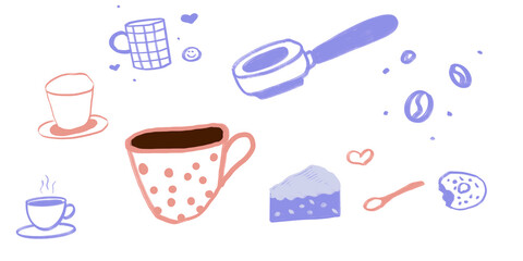 a set of various food and drink items