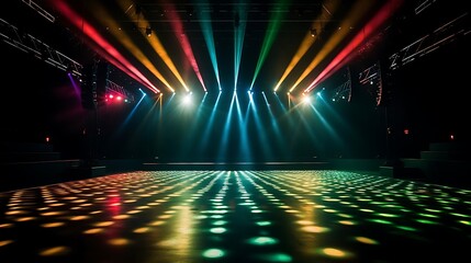 Empty event stage with rainbow lighting effect HD images