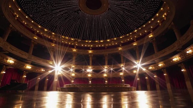 Majestic theater lights illuminate grand auditorium interior in dramatic sequence
