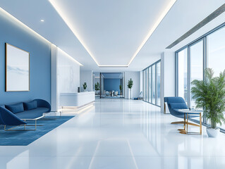 Obraz premium Stylish Business Office with Open Concept and Blue Highlights