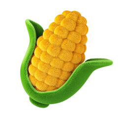 Cute fluffy corn 3d rendering. Isolated on white.