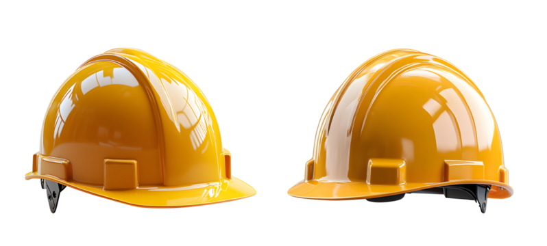 yellow hard hats for construction and safety isolated on transparent background for professional use