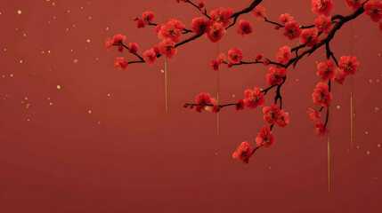 Lunar New Year Celebration Backdrop Festive Red and Gold Design Traditional Asian Elements Elegant Holiday Illustration Symbolic Decorations Auspicious Background Cultural Heritage Prosperity Theme
