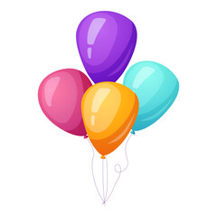 Colorful glossy balloons set. Realistic vector illustration of helium balloons in purple, red, yellow, and blue. Perfect for birthday, celebration, greeting cards, and festive designs