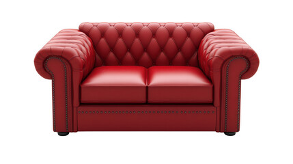 Fototapeta premium Elegant red chesterfield sofa on PNG transparent background for luxurious interior designs