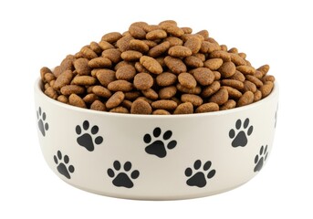Dog food in bowl isolated on white background