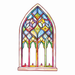 Colorful Watercolor Stained Glass Window with Gothic Arch and Candlelike Accents