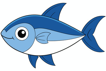Cartoon Fish with Blue and Light Blue Body, Fins, and Eye Details