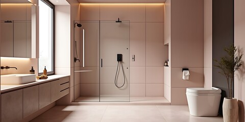 The Elegant Boutique hotel Bathroom Haven: A Modern Interpretation highlighting Craftsmanship Details and Designed for Energizing Space