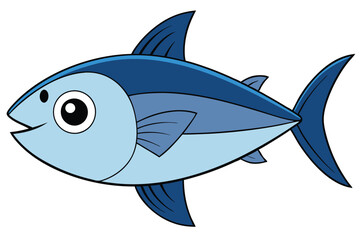 Obraz premium Cartoon Blue Fish Illustration with Big Eye and Cute Smiling Expression, Happy Marine Life