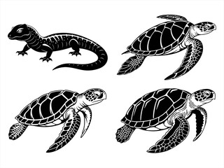 tortoise sihouette black vector bundle