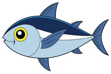 Cartoon Tuna Fish with Blue Back and Yellow Eye Swimming Rightwards