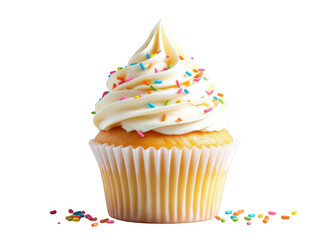 A cupcake with white frosting sprinkles  isolated on white background.png isolated on transparent background 