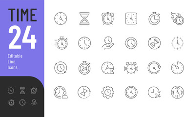 Fototapeta na wymiar Time Line Editable Icons set. Vector illustration in modern thin line style of clock related icons: timer, stopwatch, alarm, and more. Isolated on transparent background. 