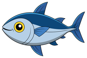 Cartoon Illustration of a Sleek Blue Tuna with a Yellow Eye and Fins