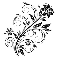 Elegant Swirl Flower Design with Black Floral Elements - Intricate Decorative Vector Art