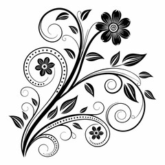 Elegant Swirl Flower Design with Black Floral Elements - Intricate Decorative Vector Art