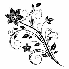 Elegant Swirl Flower Design with Black Floral Elements - Intricate Decorative Vector Art