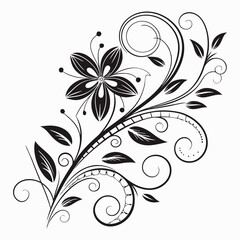Elegant Swirl Flower Design with Black Floral Elements - Intricate Decorative Vector Art