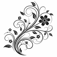 Elegant Swirl Flower Design with Black Floral Elements - Intricate Decorative Vector Art
